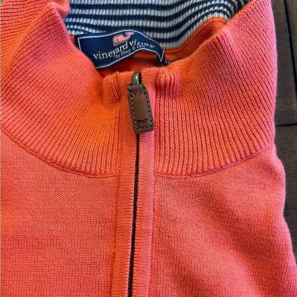 Vineyard Vines Men’s Orange Coral 100% Cotton Quarter Zip Sweater Size Large - Picture 3 of 8